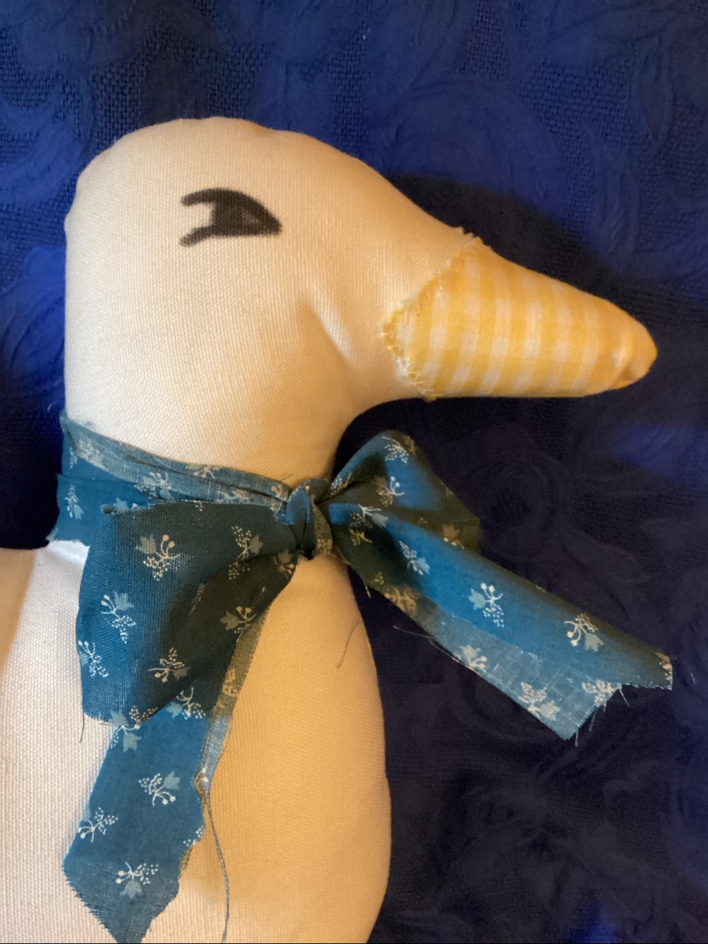 Vintage Handmade White Fabric Duck Pillow. 15” x 8” - Picture 2 of 3